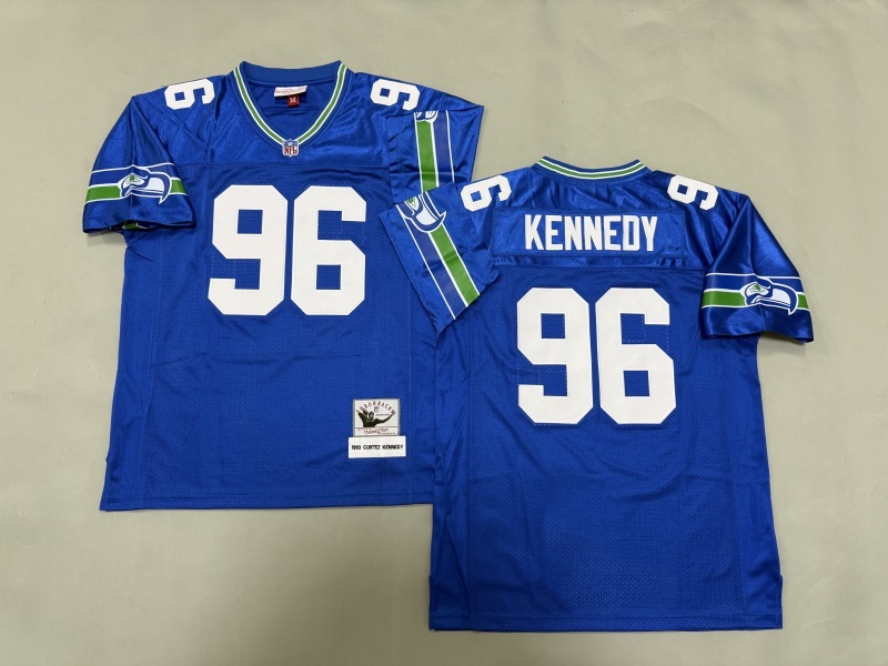 Men 2025 Seattle Seahawks #96 Kennedy blue Throwback Limited NFL Jersey style 001